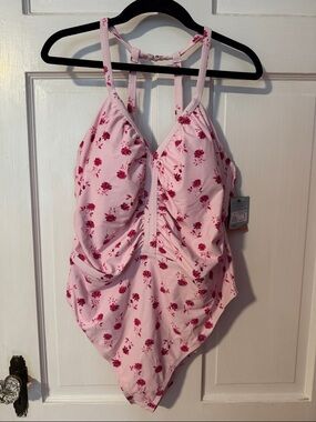 NWT Shade & Shore Pale Pink Floral One-Piece Swimsuit  Size 16